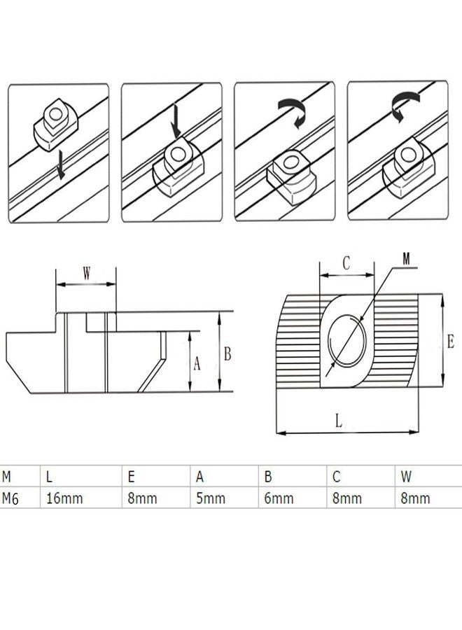PZRT 3030 Series 50-Pack M6 T-Nuts,Carbon Steel Nickel-Plated Half Round Roll in Sliding T Slot Nut 8mm Slot Aluminum Profile Accessories - Image 5